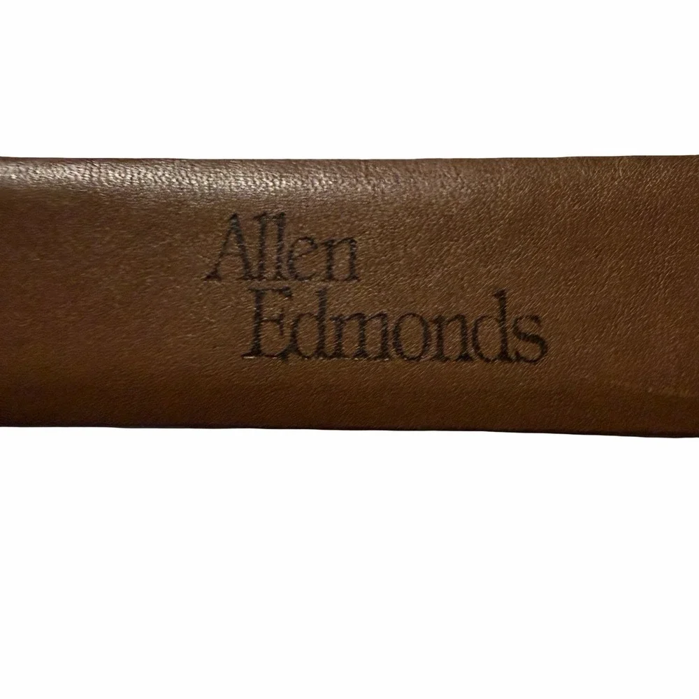 Allen Edmonds Basketweave Leather Belt Brown Solid Brass USA 46 Calfskin VTG